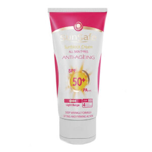 کرم ضد آفتاب و ضد چروک رنگی بژ روشن spf50 سان سیف | Sunsafe Anti Agening light biege Sunscreen Cream SPF50